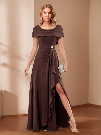 A-Line/Princess Scoop Asymmetrical Mother of the Bride Dresses with Rhinestone & Ruffles