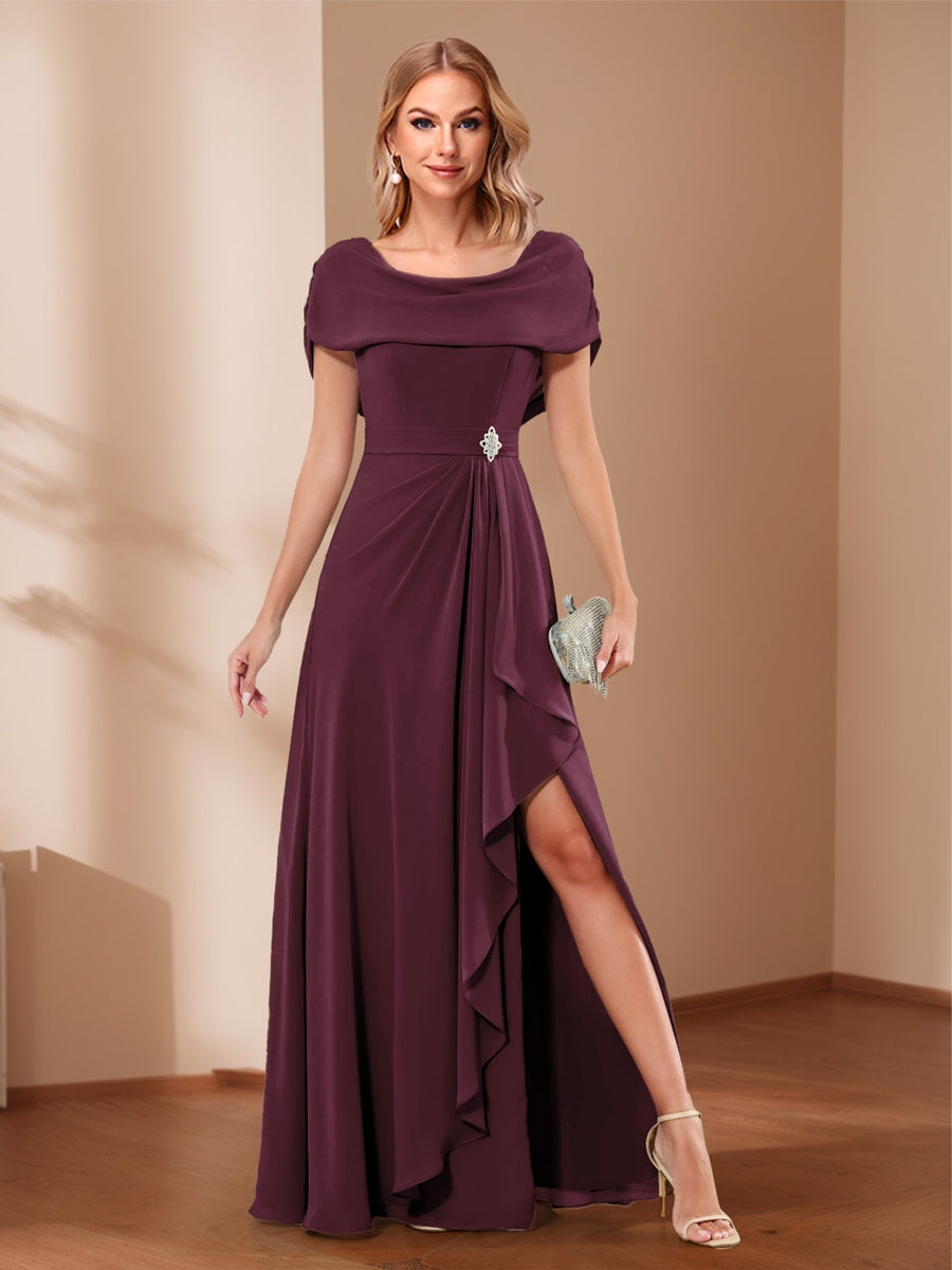 A-Line/Princess Scoop Asymmetrical Mother of the Bride Dresses with Rhinestone & Ruffles