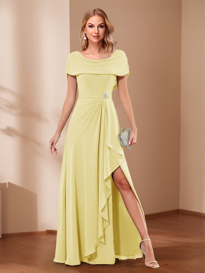 A-Line/Princess Scoop Asymmetrical Mother of the Bride Dresses with Rhinestone & Ruffles