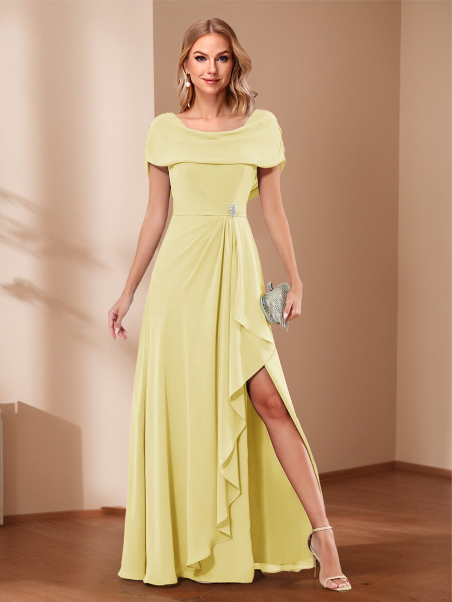 A-Line/Princess Scoop Asymmetrical Mother of the Bride Dresses with Rhinestone & Ruffles