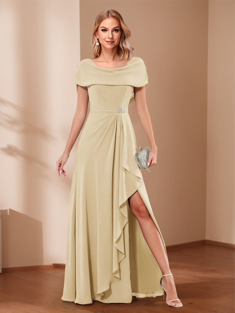A-Line/Princess Scoop Asymmetrical Mother of the Bride Dresses with Rhinestone & Ruffles