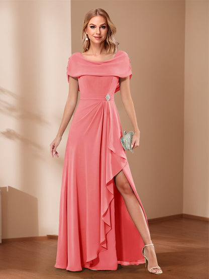 A-Line/Princess Scoop Asymmetrical Mother of the Bride Dresses with Rhinestone & Ruffles