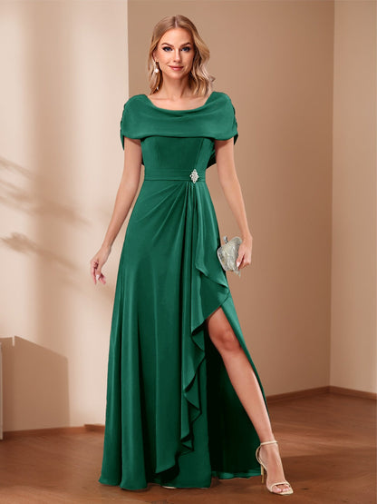 A-Line/Princess Scoop Asymmetrical Mother of the Bride Dresses with Rhinestone & Ruffles