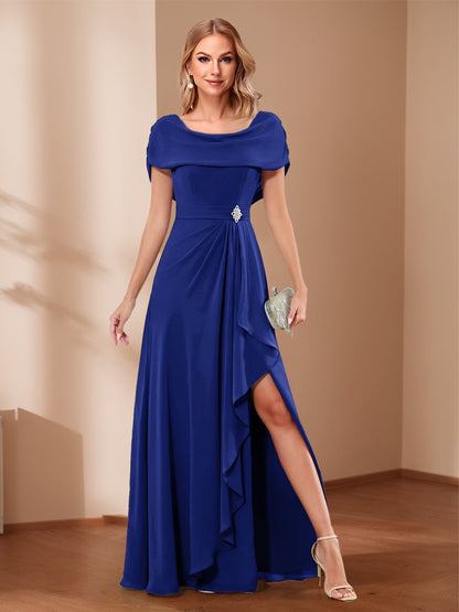 A-Line/Princess Scoop Asymmetrical Mother of the Bride Dresses with Rhinestone & Ruffles