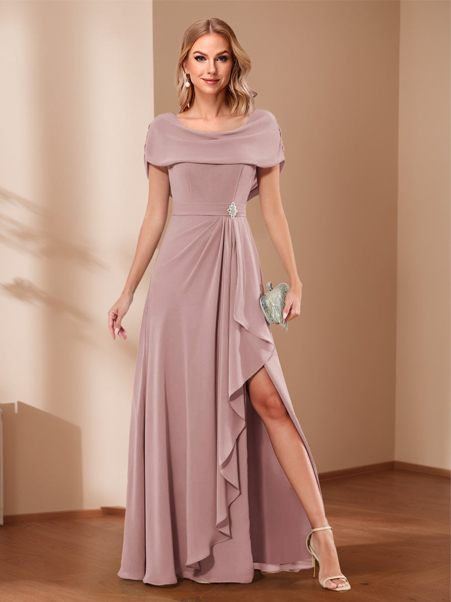 A-Line/Princess Scoop Asymmetrical Mother of the Bride Dresses with Rhinestone & Ruffles