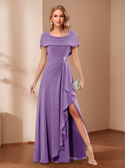 A-Line/Princess Scoop Asymmetrical Mother of the Bride Dresses with Rhinestone & Ruffles