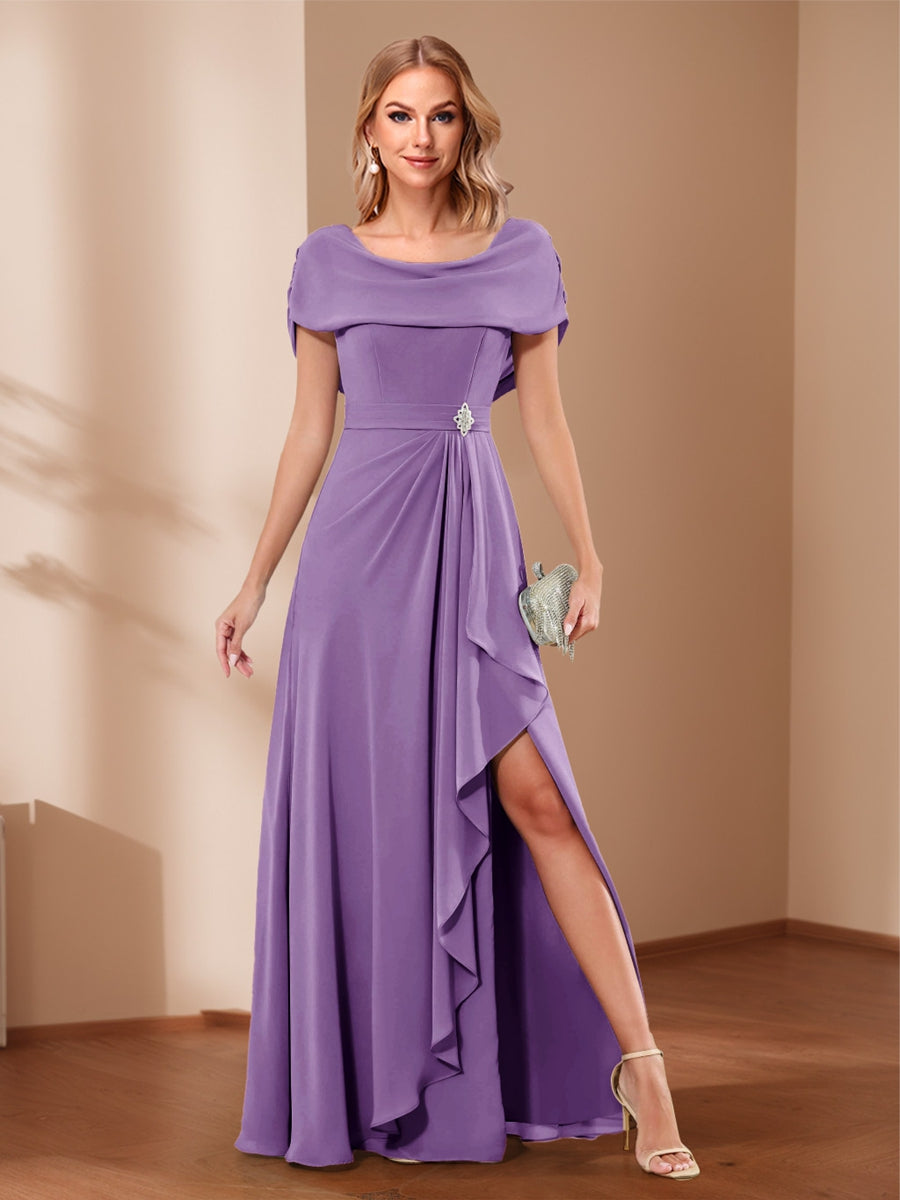 A-Line/Princess Scoop Asymmetrical Mother of the Bride Dresses with Rhinestone & Ruffles