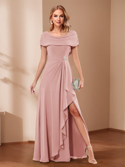 A-Line/Princess Scoop Asymmetrical Mother of the Bride Dresses with Rhinestone & Ruffles