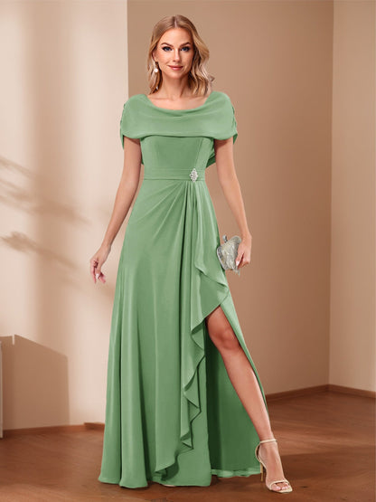 A-Line/Princess Scoop Asymmetrical Mother of the Bride Dresses with Rhinestone & Ruffles