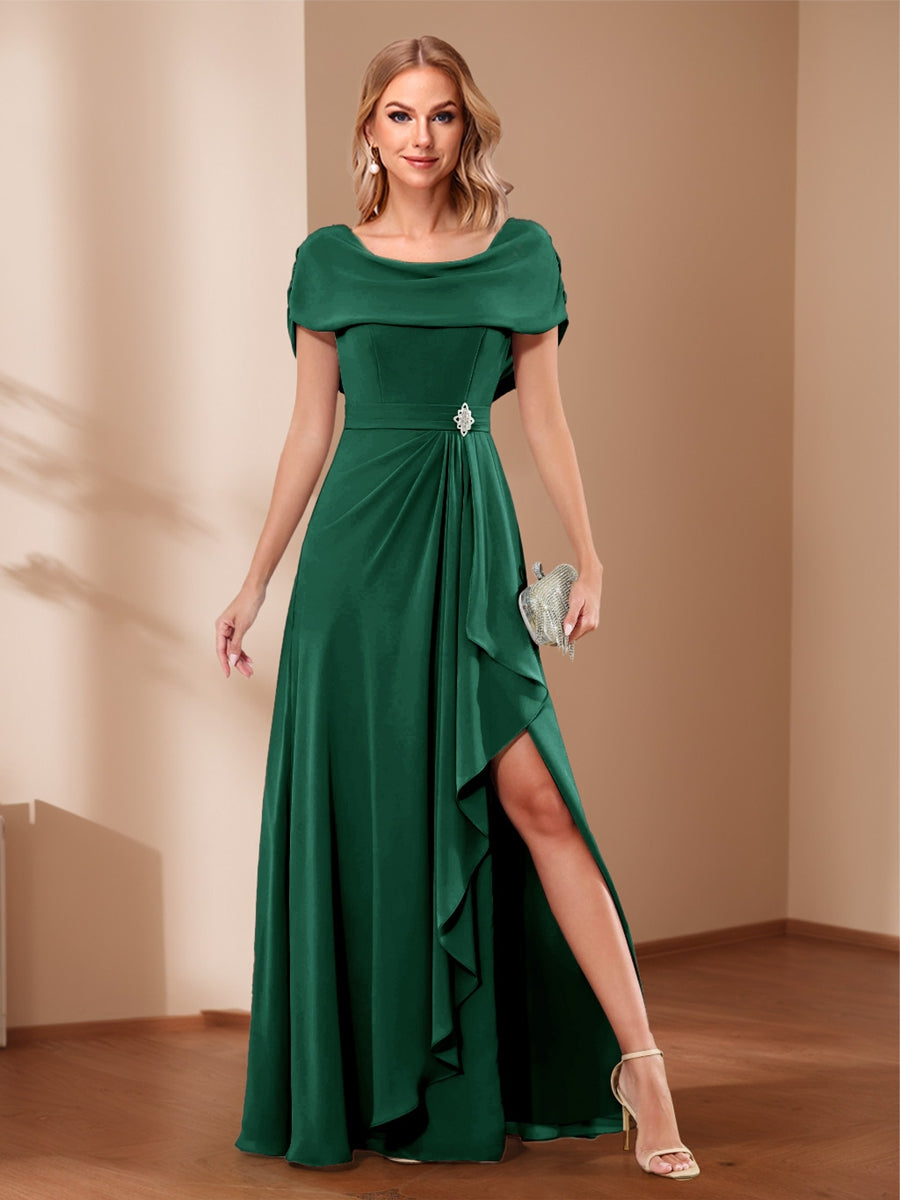 A-Line/Princess Scoop Asymmetrical Mother of the Bride Dresses with Rhinestone & Ruffles