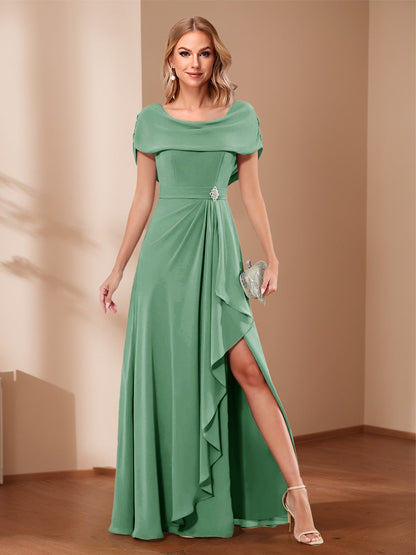 A-Line/Princess Scoop Asymmetrical Mother of the Bride Dresses with Rhinestone & Ruffles