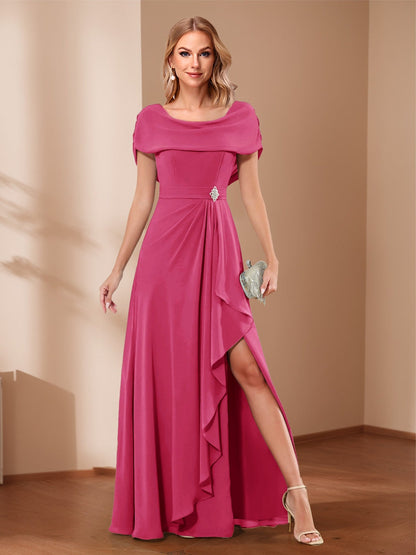 A-Line/Princess Scoop Asymmetrical Mother of the Bride Dresses with Rhinestone & Ruffles