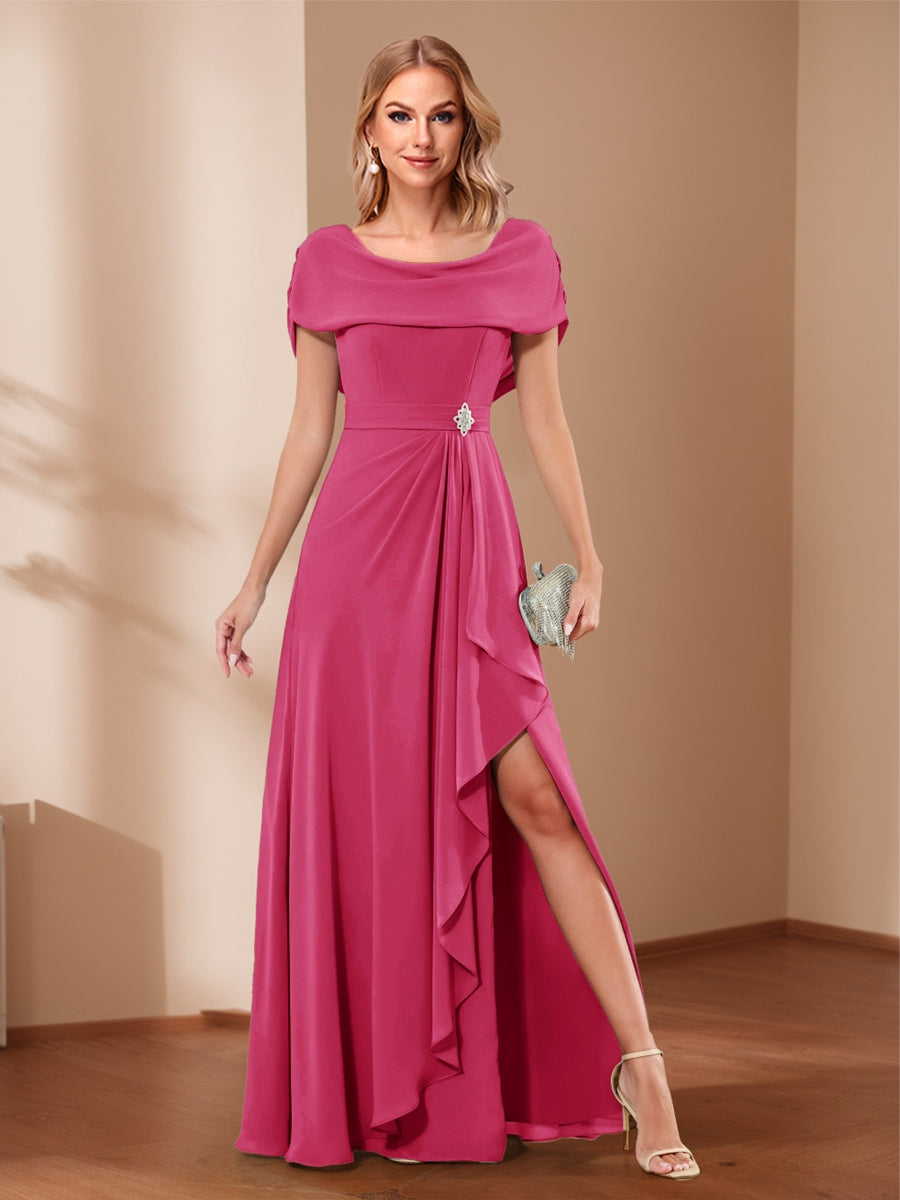 A-Line/Princess Scoop Asymmetrical Mother of the Bride Dresses with Rhinestone & Ruffles