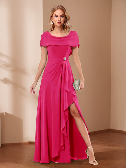 A-Line/Princess Scoop Asymmetrical Mother of the Bride Dresses with Rhinestone & Ruffles