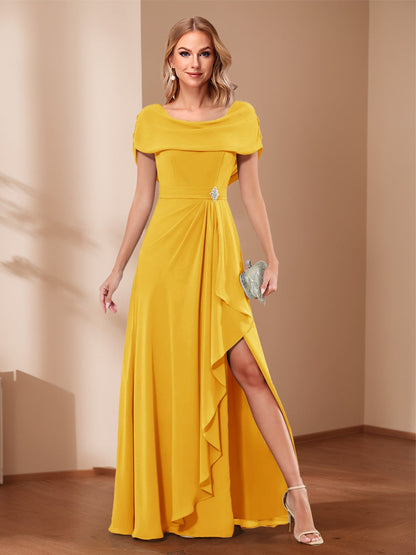 A-Line/Princess Scoop Asymmetrical Mother of the Bride Dresses with Rhinestone & Ruffles