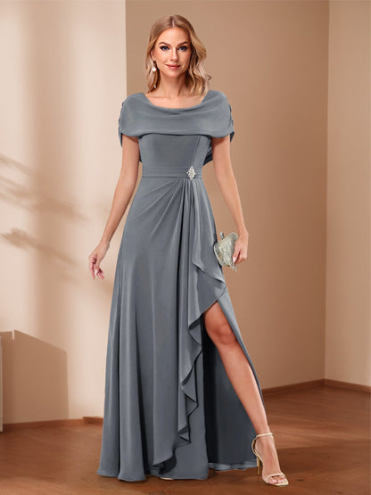 A-Line/Princess Scoop Asymmetrical Mother of the Bride Dresses with Rhinestone & Ruffles