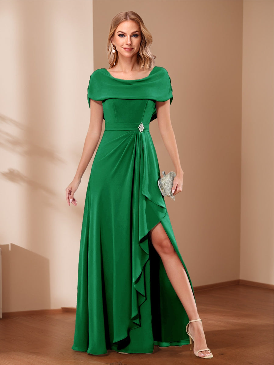 A-Line/Princess Scoop Asymmetrical Mother of the Bride Dresses with Rhinestone & Ruffles