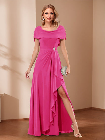 A-Line/Princess Scoop Asymmetrical Mother of the Bride Dresses with Rhinestone & Ruffles