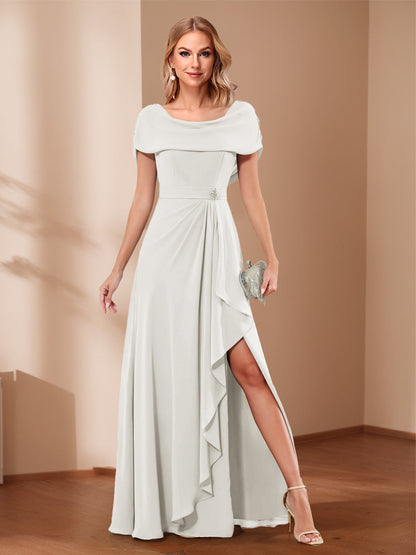 A-Line/Princess Scoop Asymmetrical Mother of the Bride Dresses with Rhinestone & Ruffles