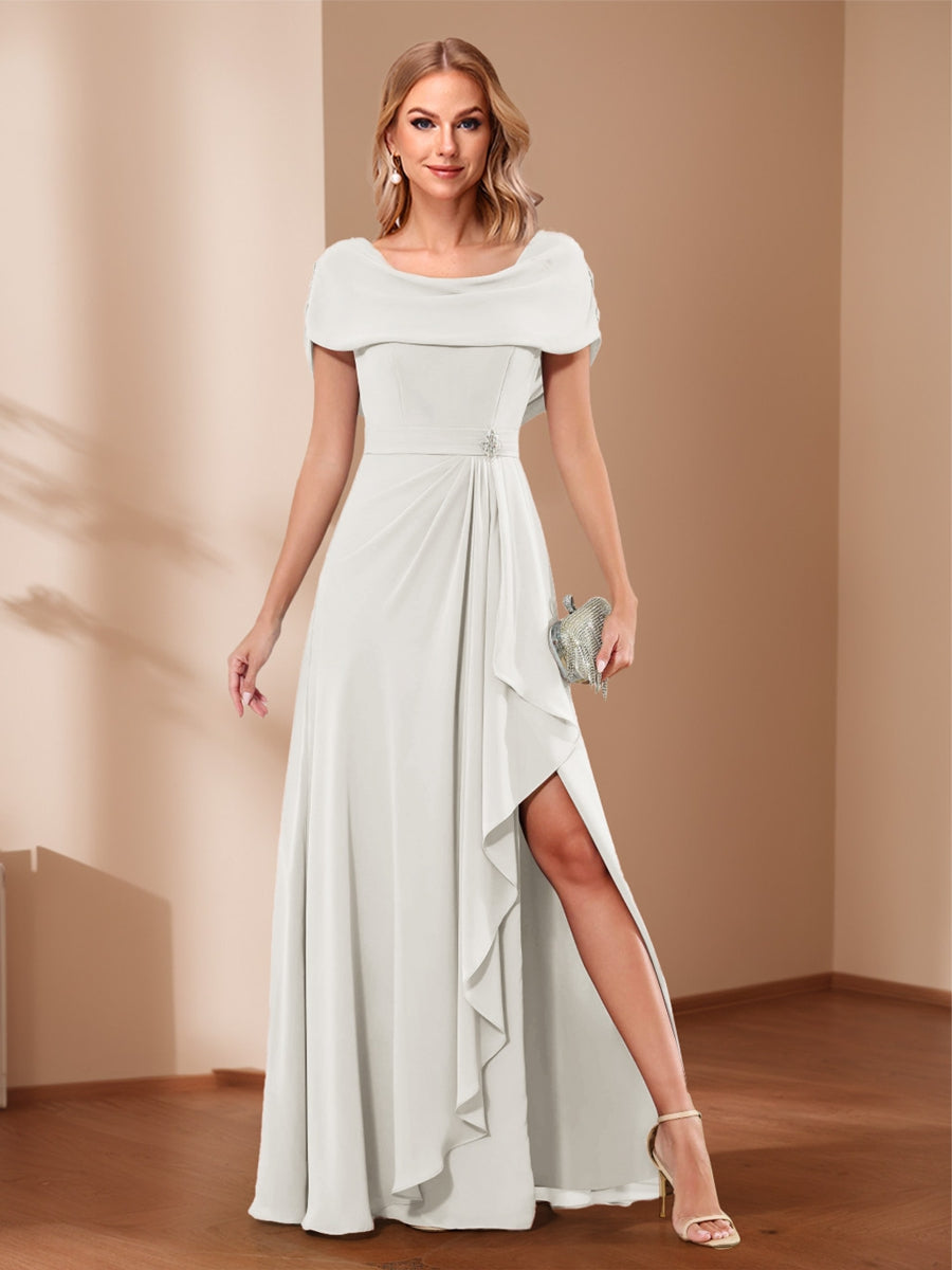 A-Line/Princess Scoop Asymmetrical Mother of the Bride Dresses with Rhinestone & Ruffles