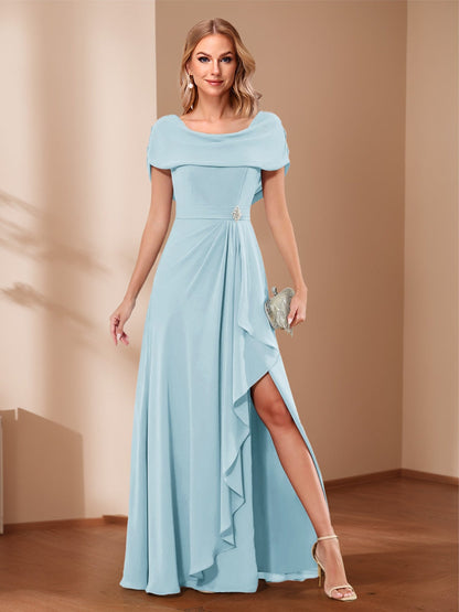 A-Line/Princess Scoop Asymmetrical Mother of the Bride Dresses with Rhinestone & Ruffles