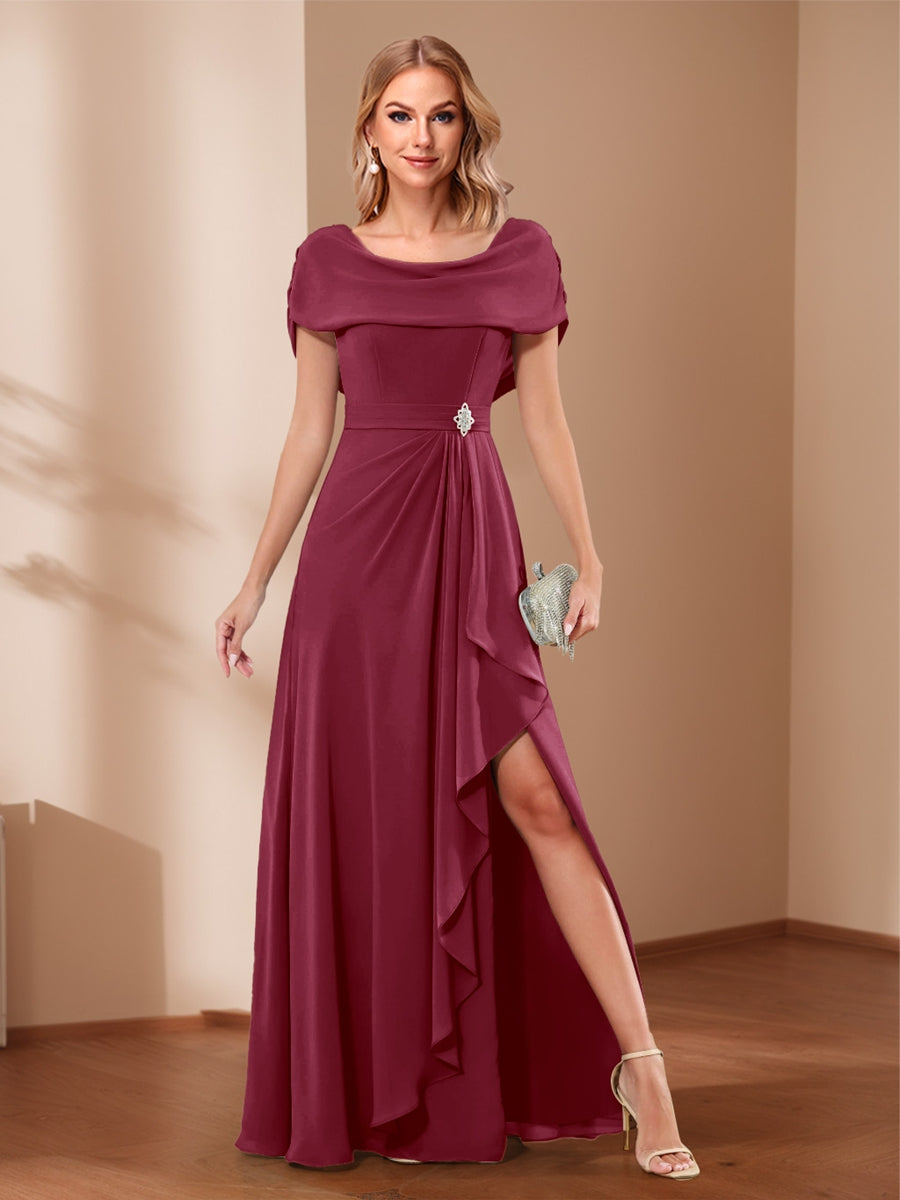 A-Line/Princess Scoop Asymmetrical Mother of the Bride Dresses with Rhinestone & Ruffles