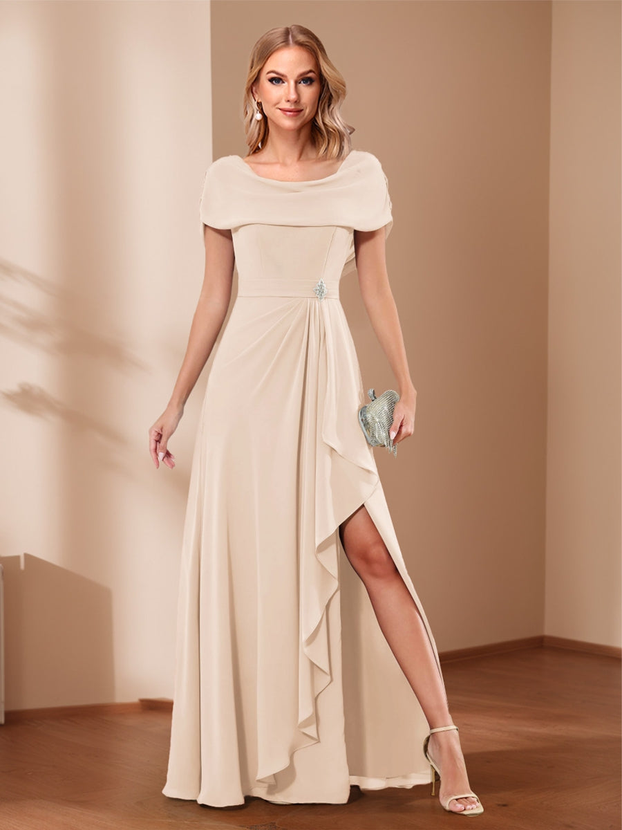 A-Line/Princess Scoop Asymmetrical Mother of the Bride Dresses with Rhinestone & Ruffles