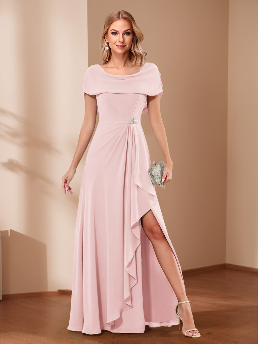 A-Line/Princess Scoop Asymmetrical Mother of the Bride Dresses with Rhinestone & Ruffles