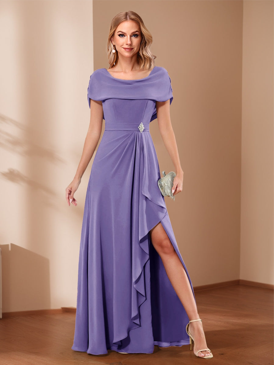 A-Line/Princess Scoop Asymmetrical Mother of the Bride Dresses with Rhinestone & Ruffles