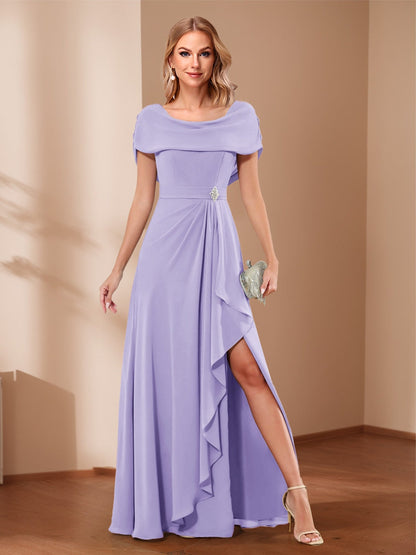 A-Line/Princess Scoop Asymmetrical Mother of the Bride Dresses with Rhinestone & Ruffles
