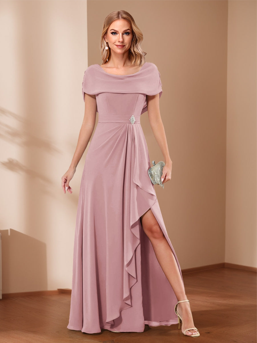 A-Line/Princess Scoop Asymmetrical Mother of the Bride Dresses with Rhinestone & Ruffles