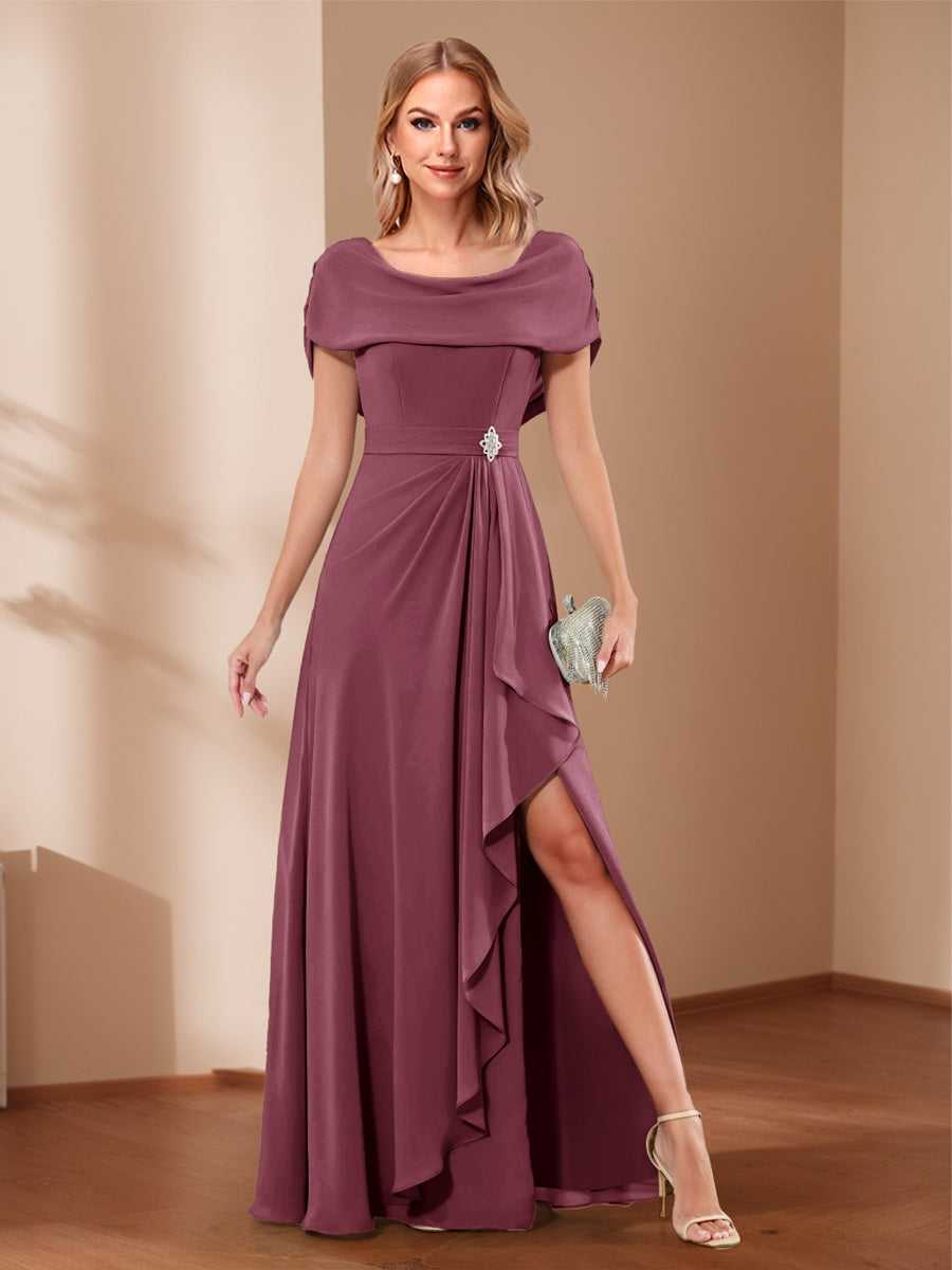 A-Line/Princess Scoop Asymmetrical Mother of the Bride Dresses with Rhinestone & Ruffles