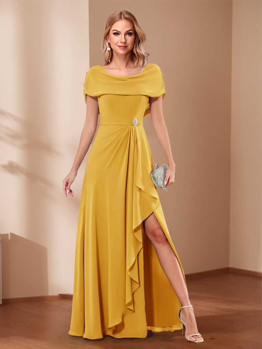 A-Line/Princess Scoop Asymmetrical Mother of the Bride Dresses with Rhinestone & Ruffles