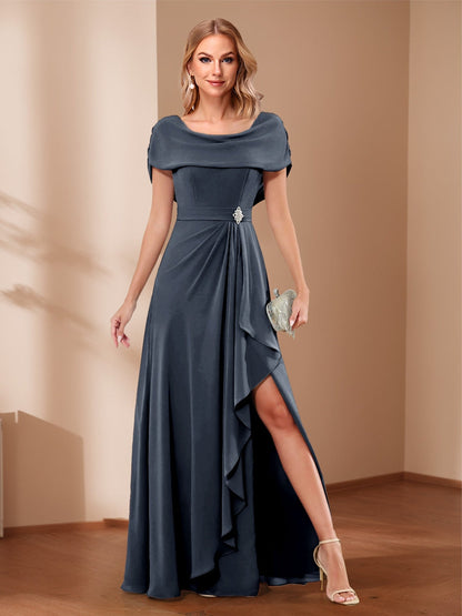 A-Line/Princess Scoop Asymmetrical Mother of the Bride Dresses with Rhinestone & Ruffles