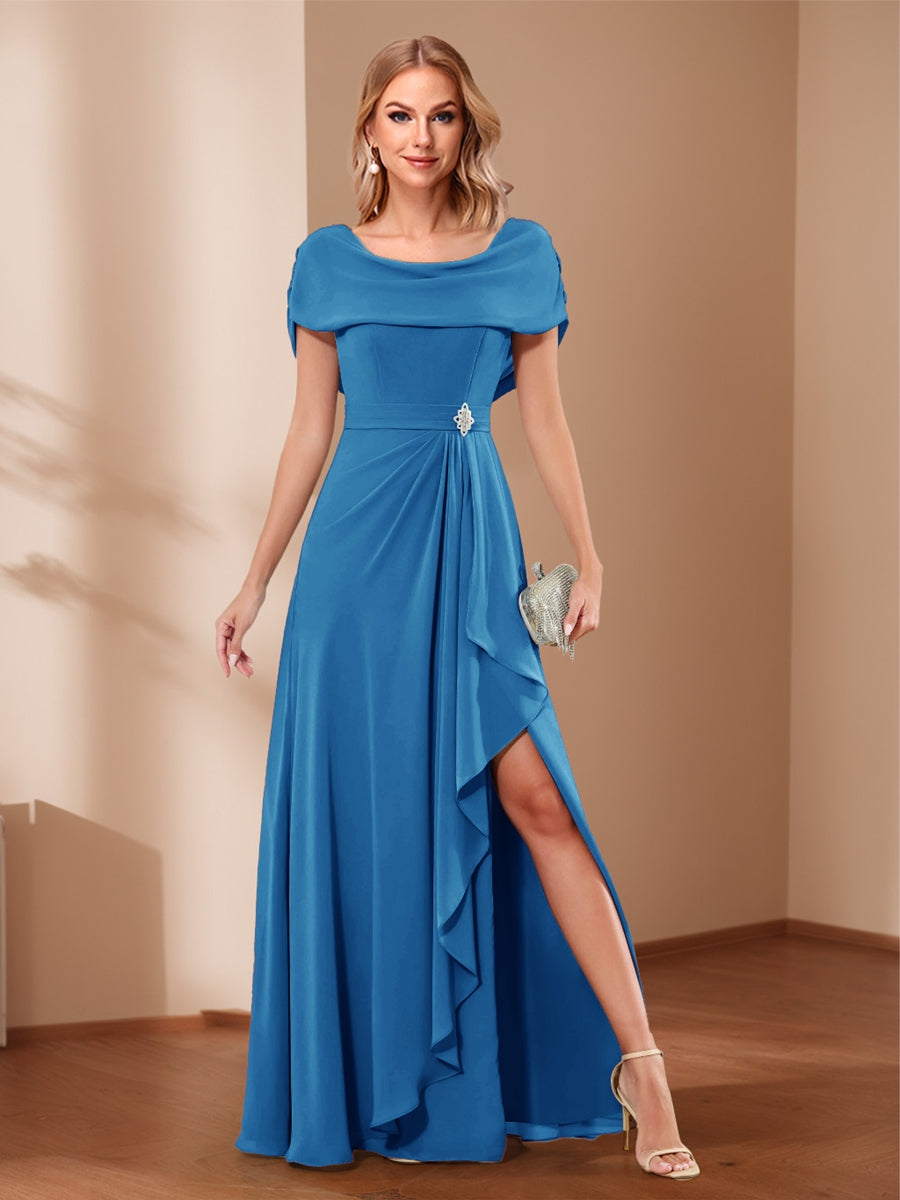 A-Line/Princess Scoop Asymmetrical Mother of the Bride Dresses with Rhinestone & Ruffles