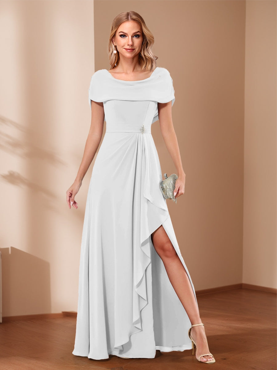 A-Line/Princess Scoop Asymmetrical Mother of the Bride Dresses with Rhinestone & Ruffles