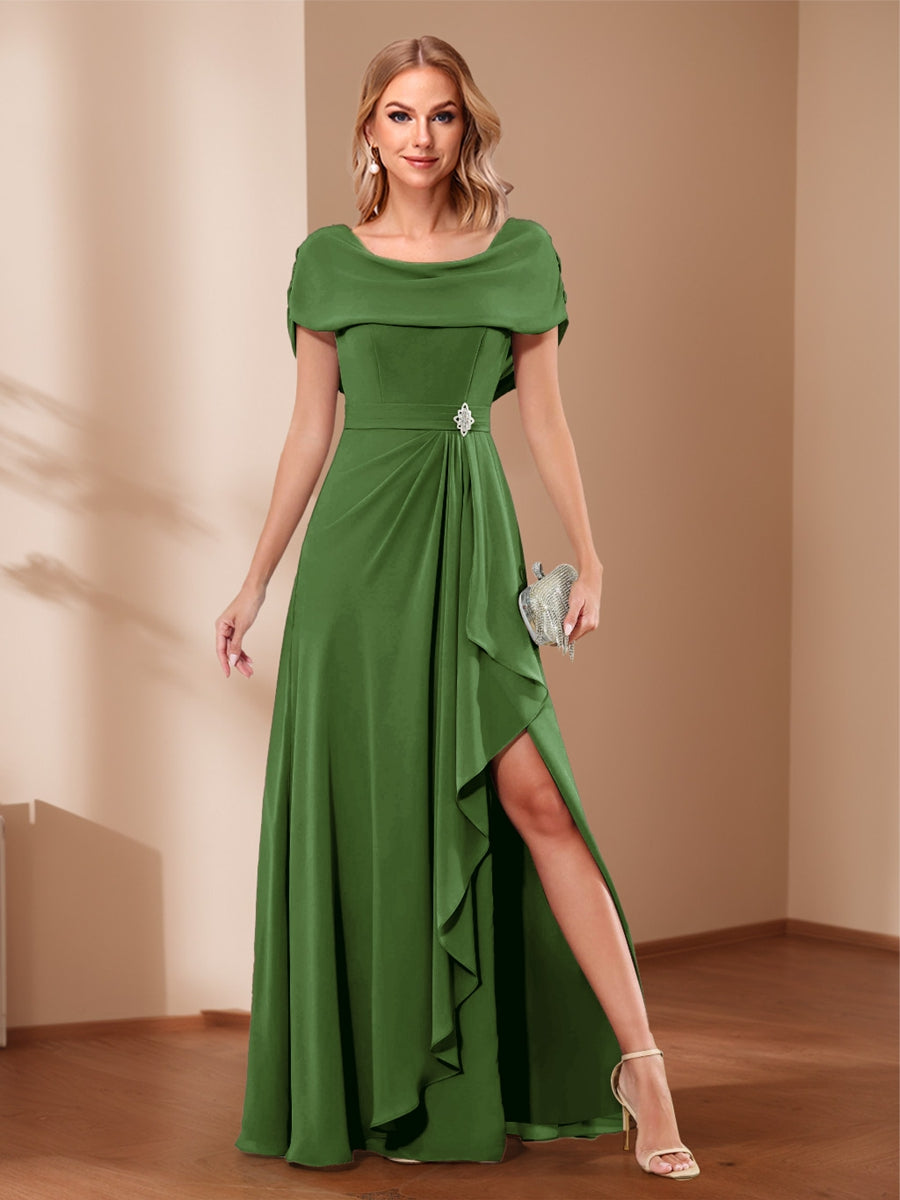 A-Line/Princess Scoop Asymmetrical Mother of the Bride Dresses with Rhinestone & Ruffles