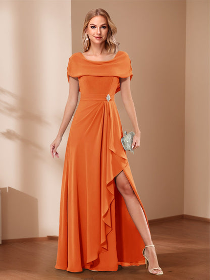 A-Line/Princess Scoop Asymmetrical Mother of the Bride Dresses with Rhinestone & Ruffles
