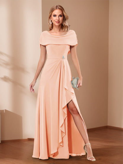 A-Line/Princess Scoop Asymmetrical Mother of the Bride Dresses with Rhinestone & Ruffles