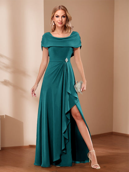 A-Line/Princess Scoop Asymmetrical Mother of the Bride Dresses with Rhinestone & Ruffles