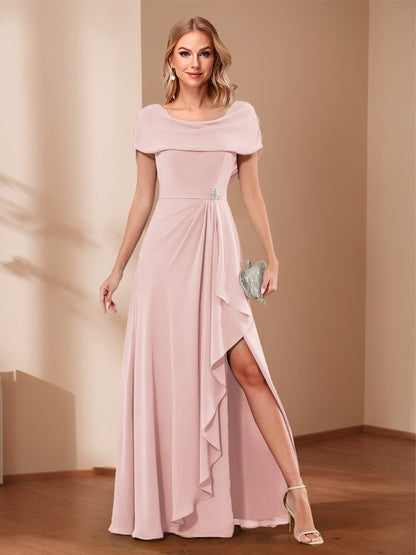 A-Line/Princess Scoop Asymmetrical Mother of the Bride Dresses with Rhinestone & Ruffles