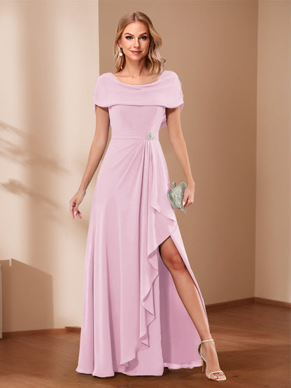 A-Line/Princess Scoop Asymmetrical Mother of the Bride Dresses with Rhinestone & Ruffles