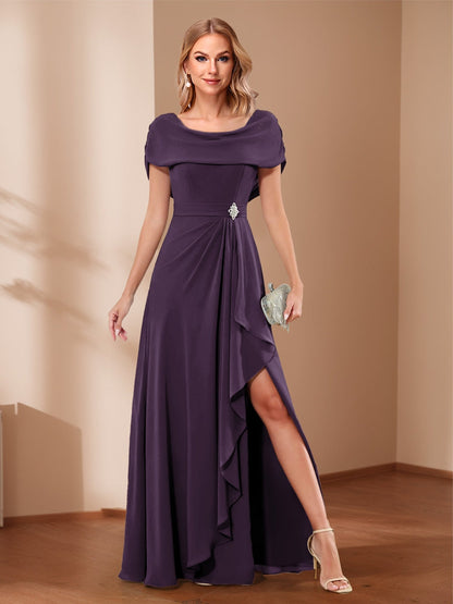 A-Line/Princess Scoop Asymmetrical Mother of the Bride Dresses with Rhinestone & Ruffles