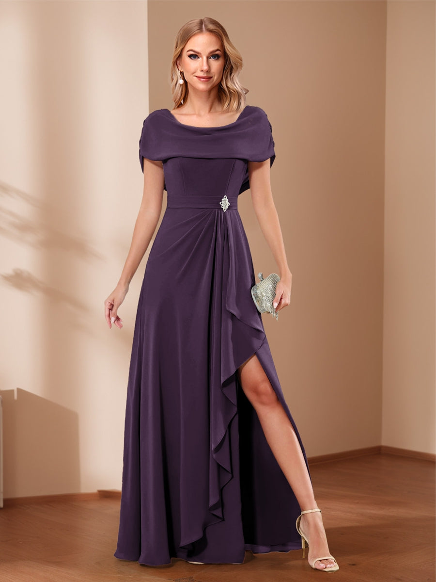 A-Line/Princess Scoop Asymmetrical Mother of the Bride Dresses with Rhinestone & Ruffles