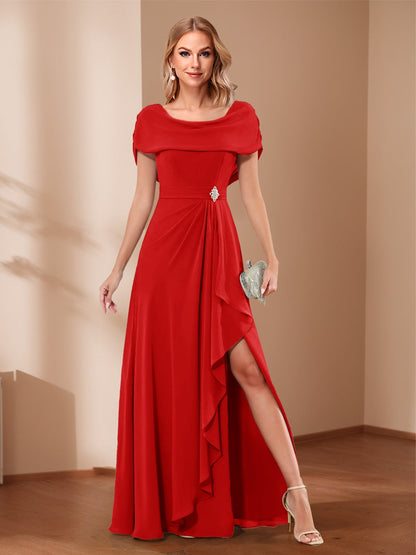 A-Line/Princess Scoop Asymmetrical Mother of the Bride Dresses with Rhinestone & Ruffles