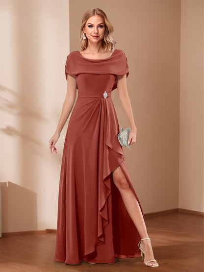 A-Line/Princess Scoop Asymmetrical Mother of the Bride Dresses with Rhinestone & Ruffles
