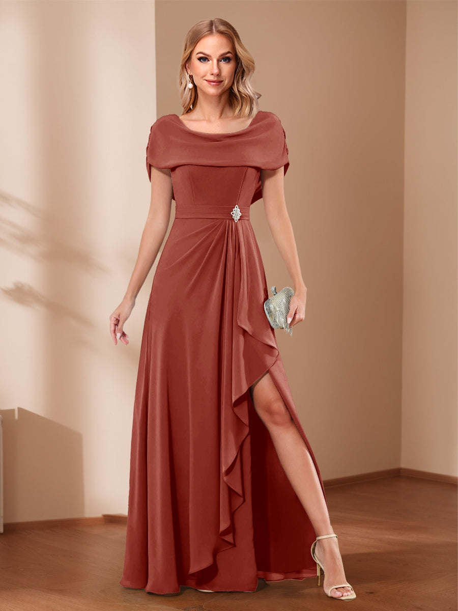 A-Line/Princess Scoop Asymmetrical Mother of the Bride Dresses with Rhinestone & Ruffles
