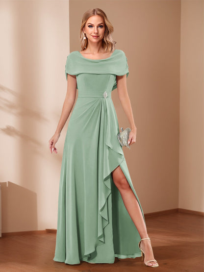 A-Line/Princess Scoop Asymmetrical Mother of the Bride Dresses with Rhinestone & Ruffles