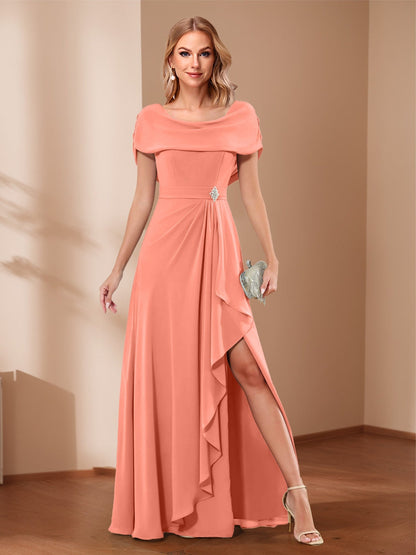 A-Line/Princess Scoop Asymmetrical Mother of the Bride Dresses with Rhinestone & Ruffles