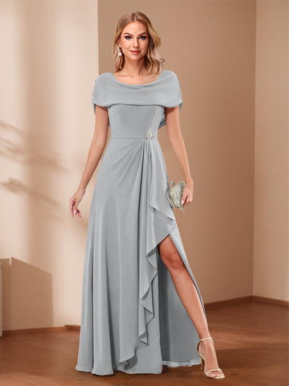 A-Line/Princess Scoop Asymmetrical Mother of the Bride Dresses with Rhinestone & Ruffles